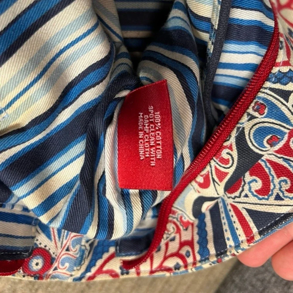 Vera Bradley Paisley Tote Bag and Matching Wallet Set Blue Red White Canvas